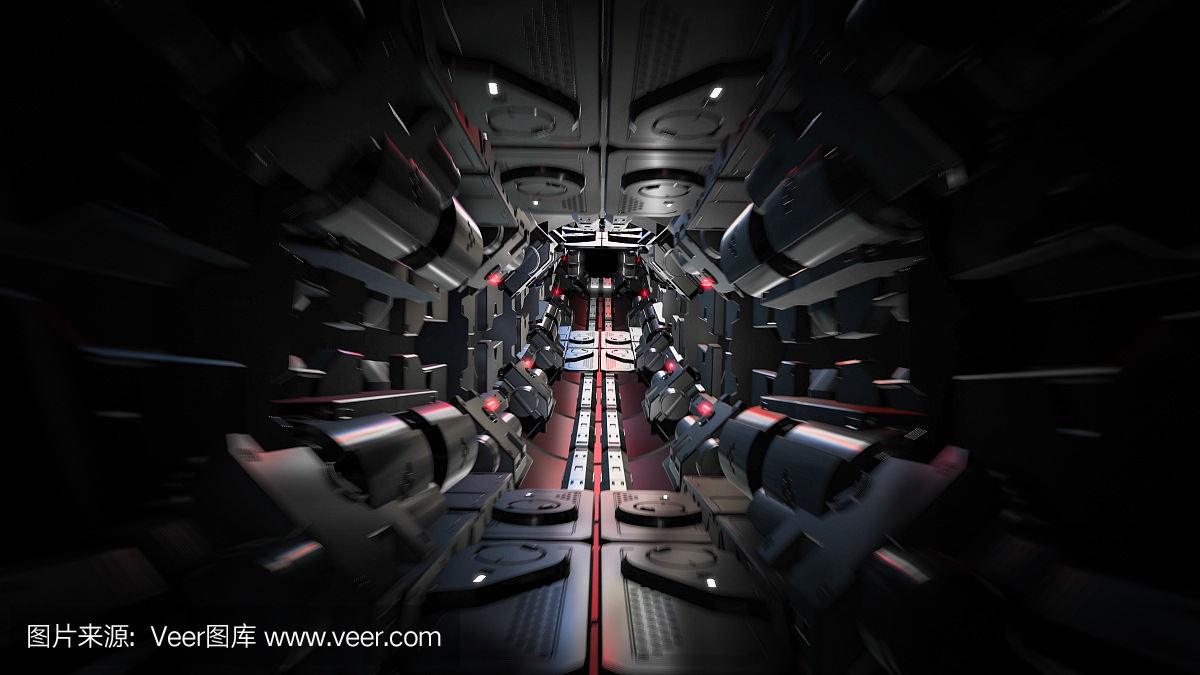 未来的隧道与光的3d渲染。